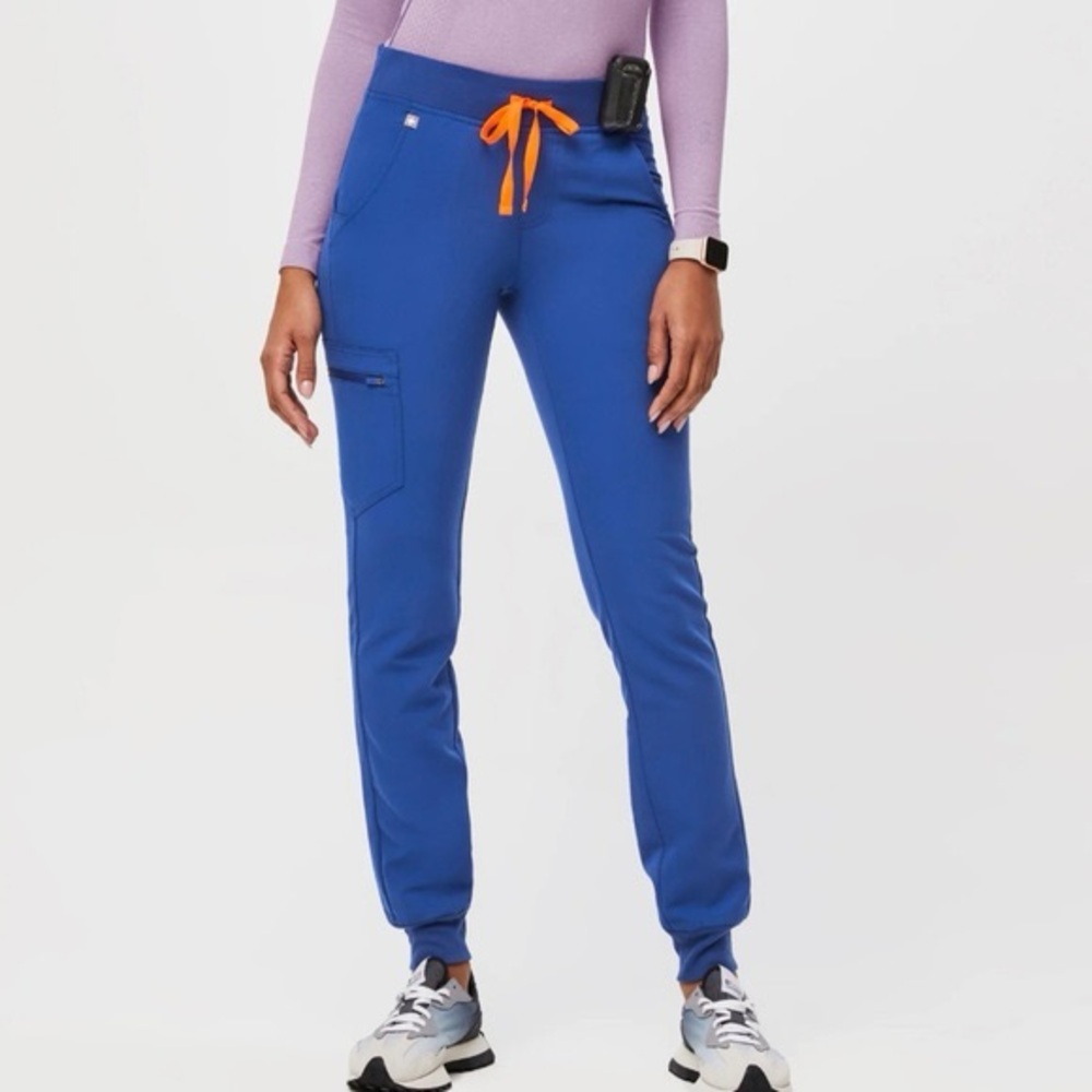 Figs Royal Blue Track Joggers with Orange Drawstring